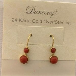 Danecraft, 24K Gold Over Sterling Silver Hook Earrings W/Orange MSRP $150